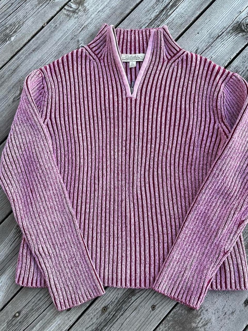 Cabela's Pink Ribbed Quarter-Zip Mock Neck Sweater
